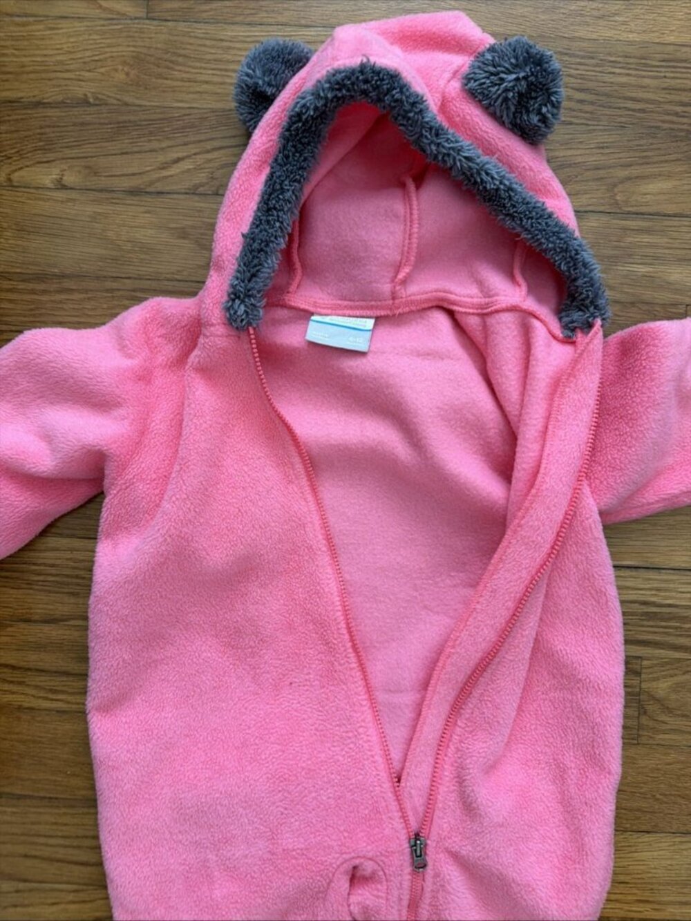 Columbia Baby Girl Winter Bunting Fleece Snowsuit Bear Ears Size 6-12 M (K13) - Picture 4 of 5